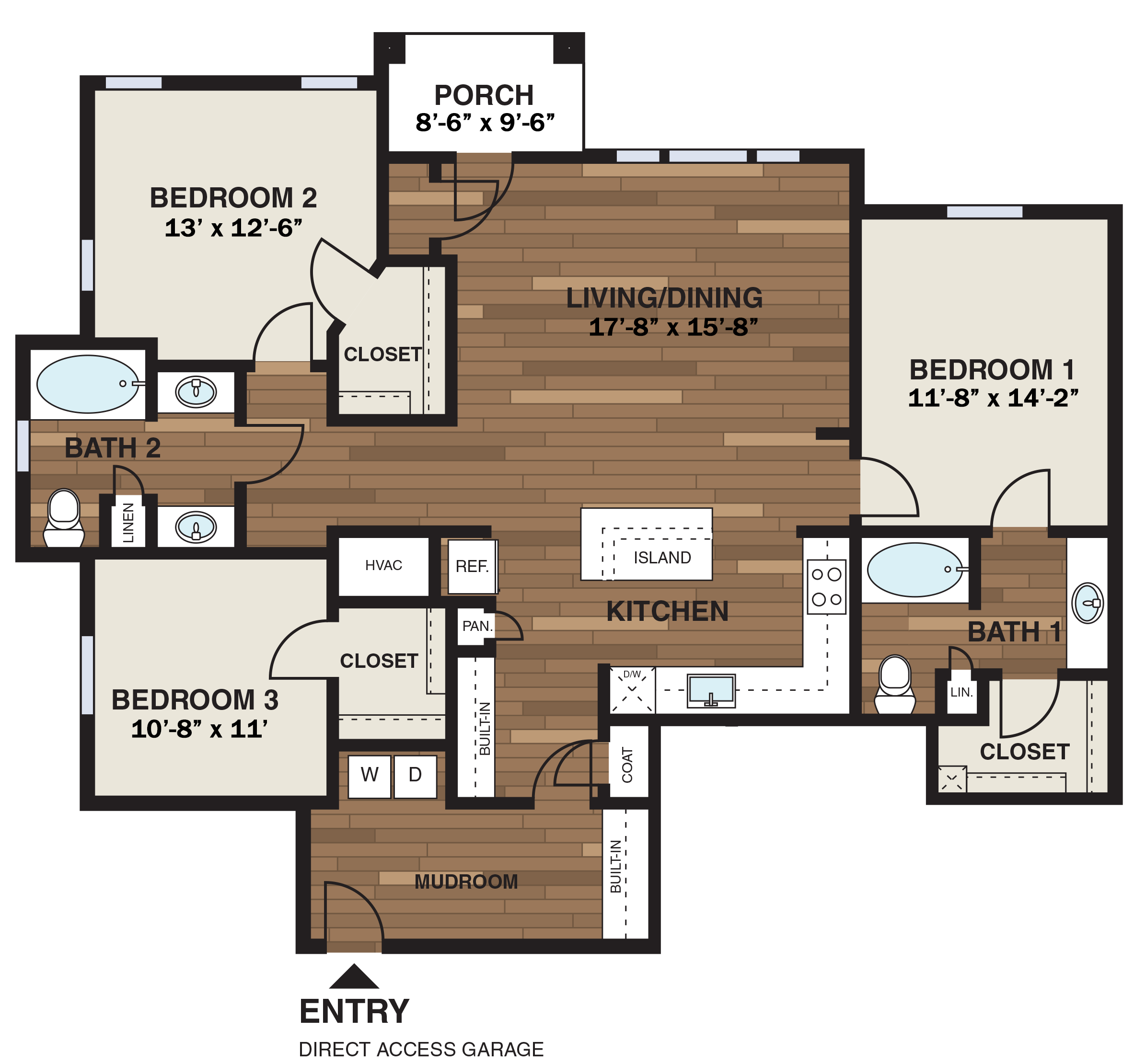 Floor plan for 3 beds, 2 baths, 1479 sqft